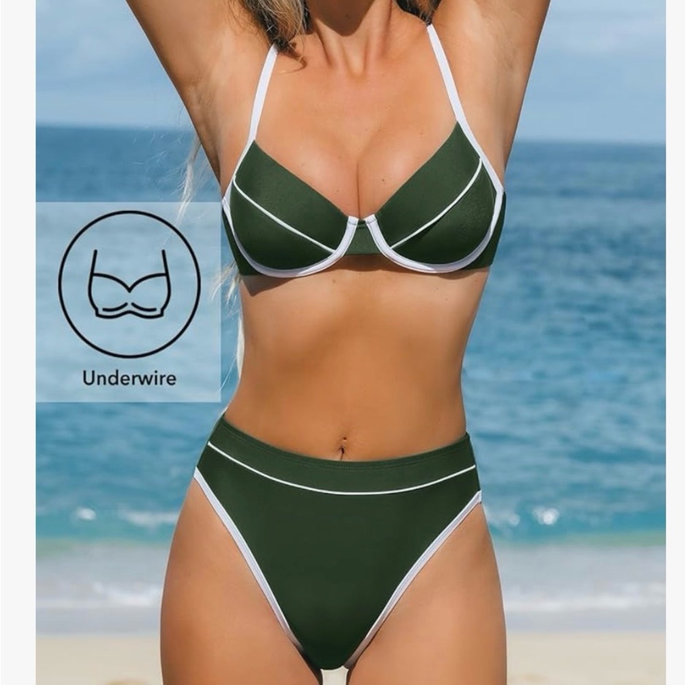 NWT CUPSHE Women's Two-piece Bikini Underwire Top High Cut Bottoms / Medium